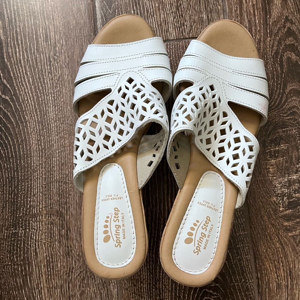 Spring Step Laser Cut Open Toe Slip On Wedges - image 3